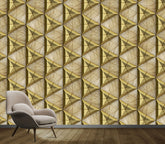 Gold ceramic tiles composite triangles with bevels and simple triangular wood elements