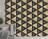 Black ceramic tiles composite triangles with bevels and simple triangular wood elements