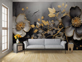 Noir Gold Flora Mural Wallpaper