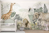 Kids Tropical Animals with Leafs Wallpaper Mural