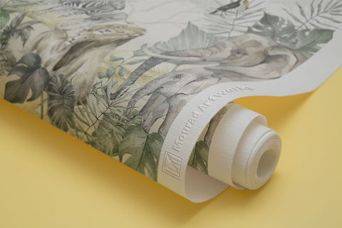 Kids Tropical Animals with Leafs Wallpaper Mural