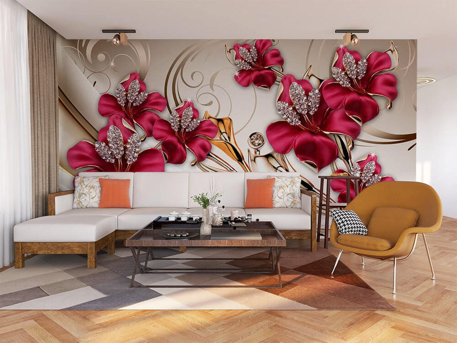 Crimson Jewel Mural Wallpaper