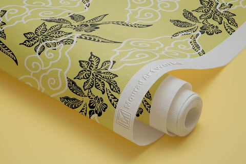 Golden Blossom Batik Mural Wallpaper:  A Radiant Celebration of Tradition