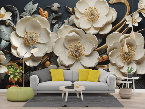 Midnight Floral Elegance Mural Wallpaper