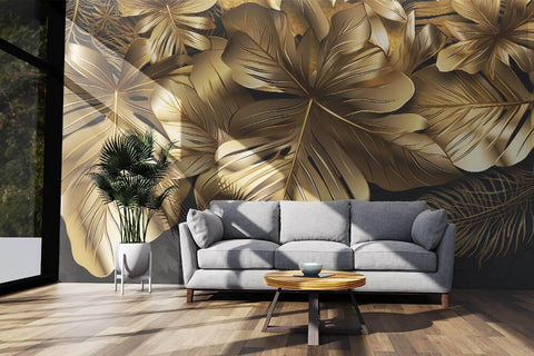 Golden Foliage Opulence Mural Wallpaper