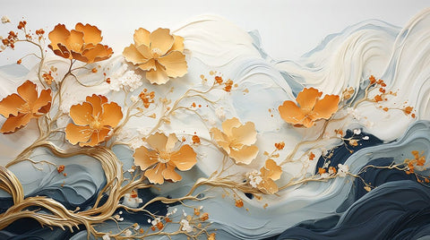Creme Gold Blossom Mural Wallpaper