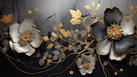 Noir Gold Flora Mural Wallpaper