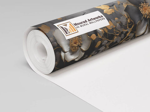 Noir Gold Flora Mural Wallpaper