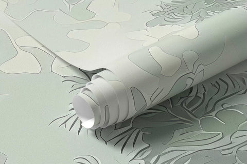 Rolled forest in shadow mural wallpaper in sage green with a textured finish