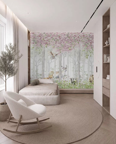 Blooming forest with animals