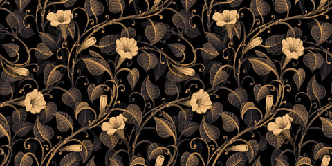 Golden flowers on black background elegant floral