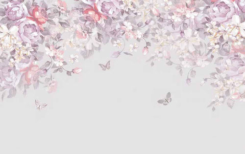 Floral pattern with butterflies wallpaper