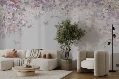 Floral pattern with butterflies wallpaper