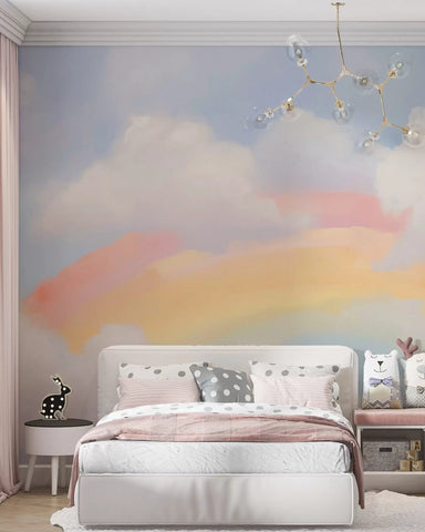 Abstract rainbow among clouds imitation of painting