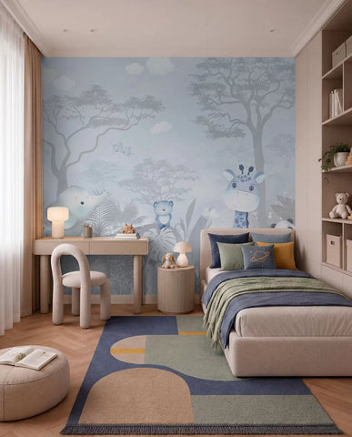 Cute little animals in the savana in blue