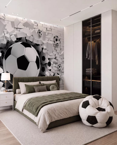 Soccer balls breaking through the wall
