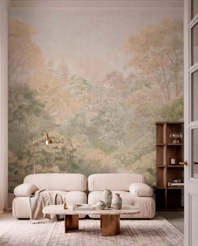 Vintage forest landscape in muted green tones
