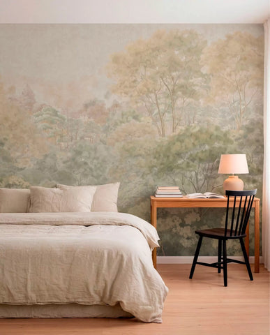 Vintage forest landscape in muted green tones
