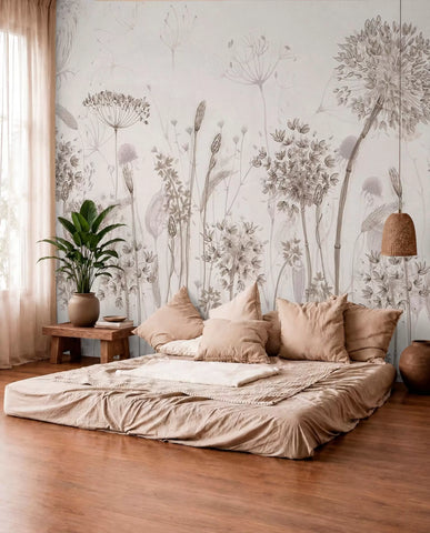 Airy dandelions and wildflowers in watercolor style