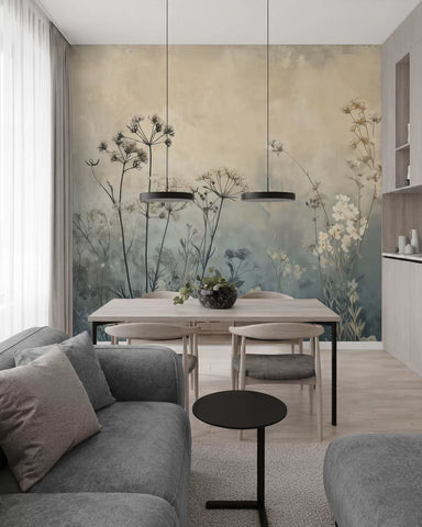 eco-style wallpaper with wildflowers and plants on a textured background