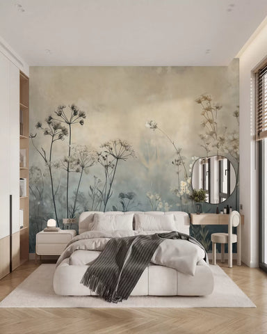 eco-style wallpaper with wildflowers and plants on a textured background