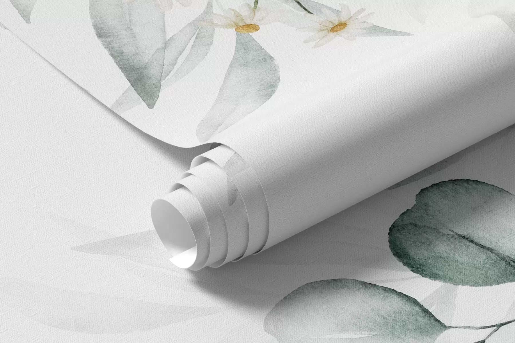 Rolled watercolor green leaves mural wallpaper