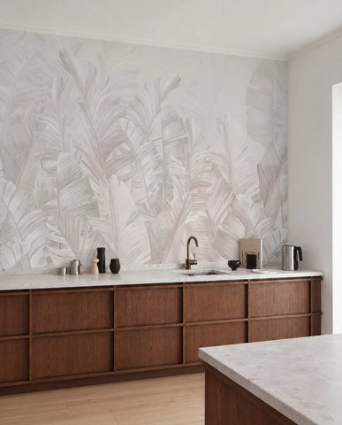 Trendy tropical beige leaves