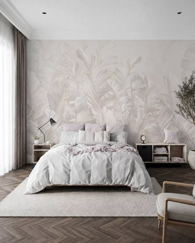 Trendy tropical beige leaves