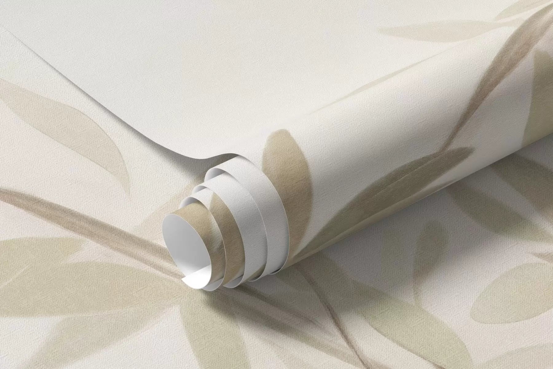 Rolled trees and birds mural wallpaper in cream and soft beige