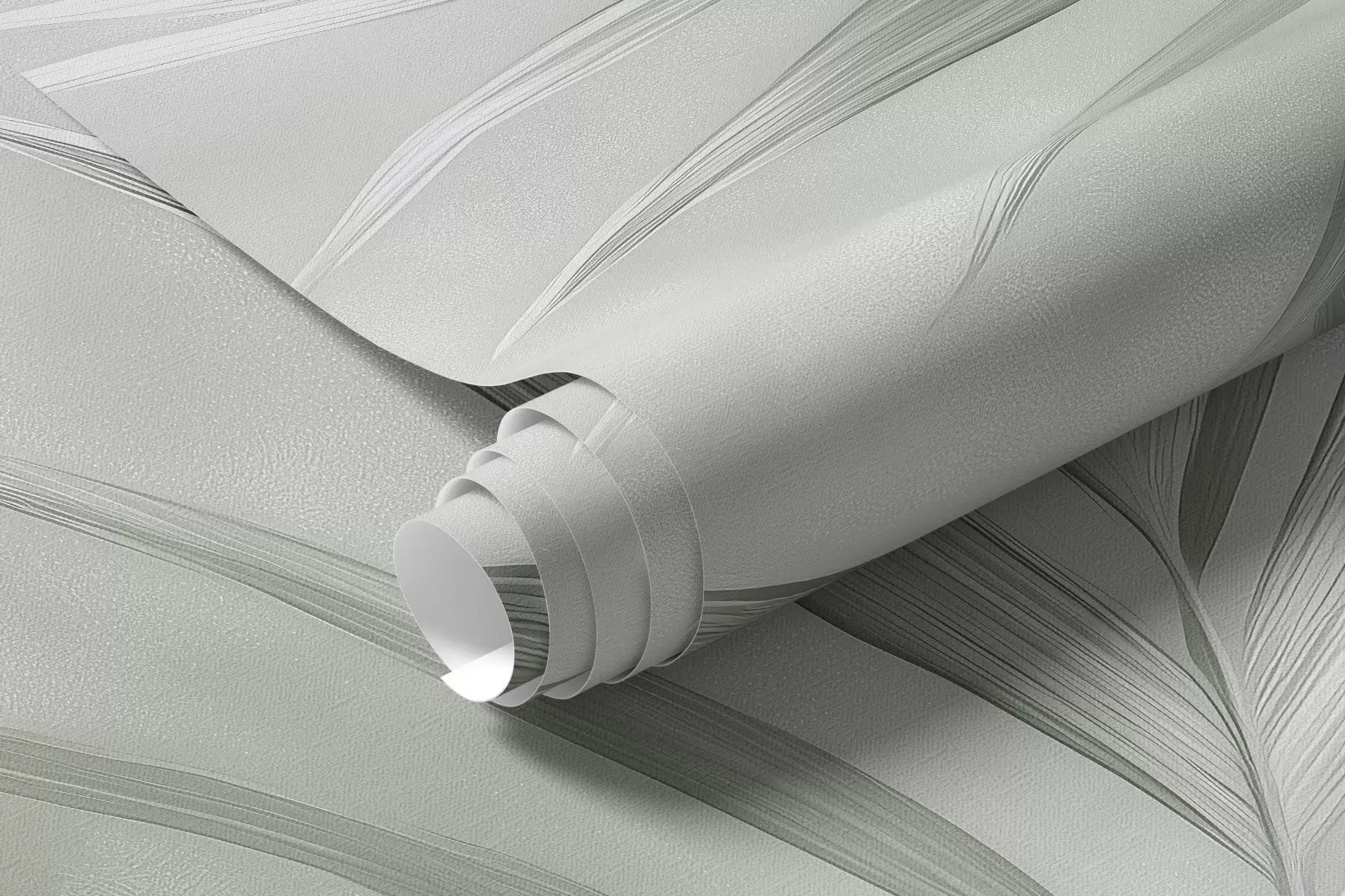 Rolled grey-green palm leaves mural wallpaper