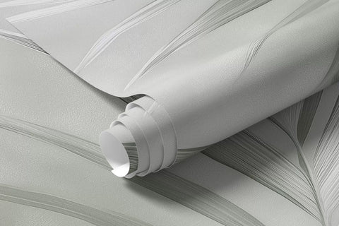 Rolled grey-green palm leaves mural wallpaper