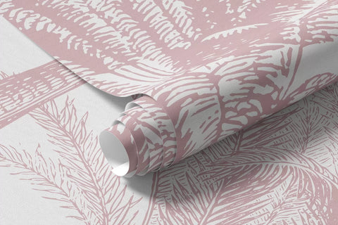 Rolled blush pink palm trees mural wallpaper