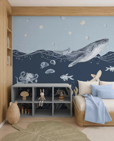 Underwater Sea Life, Whale, Dolphin, Corals, Sea Animals, Ocean Theme, Pastel Colors