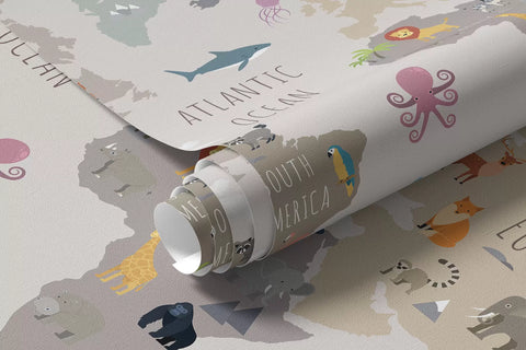 World map with animals and balloons