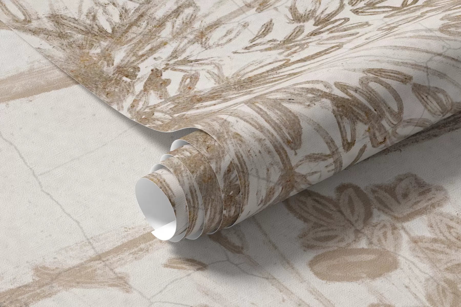 Rolled dandelion flight mural wallpaper in beige and cream