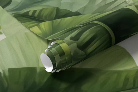 Rolled tropical leaves mural wallpaper in fresh green