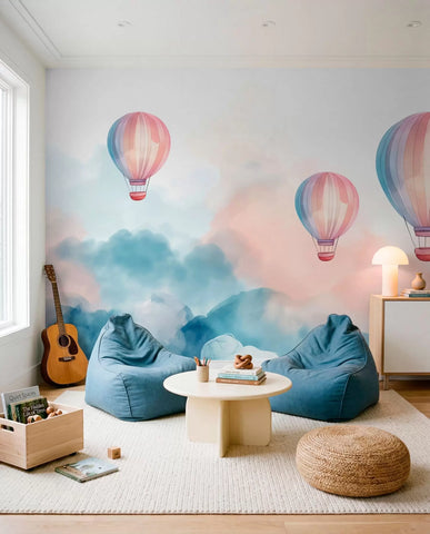 Watercolor balloons in the clouds