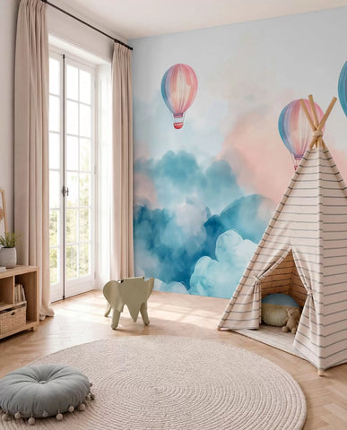 Watercolor balloons in the clouds