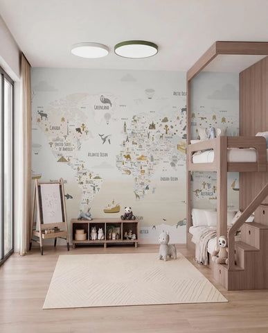 World map with animals and landmarks