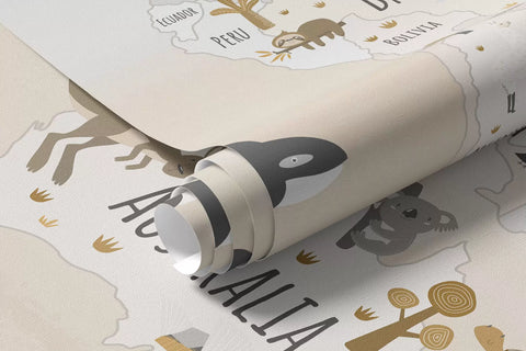 World map with animals and landmarks