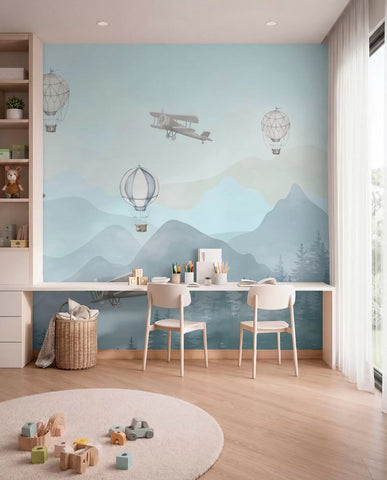 Sky with balloons and helicopters