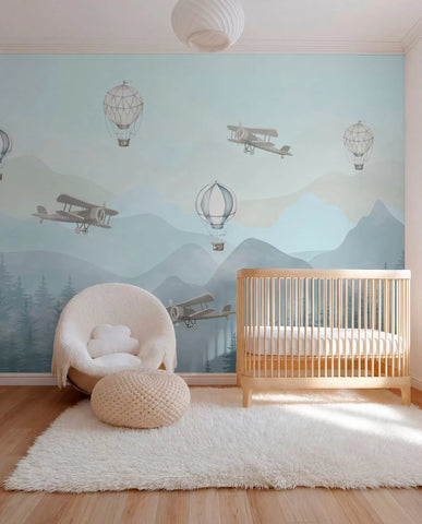 Sky with balloons and helicopters