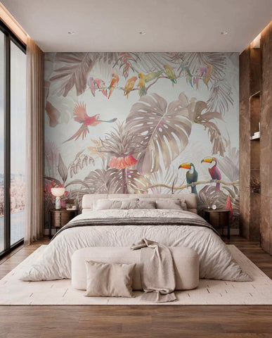 Bright birds and parrots in the tropics
