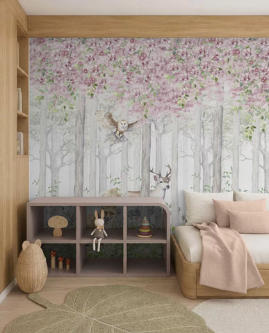 Blooming forest with animals