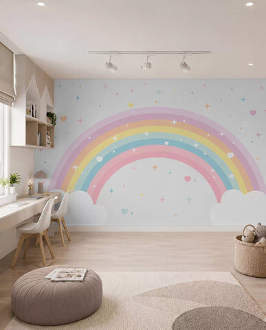 Colorful rainbow with stars and hearts scandinavian style