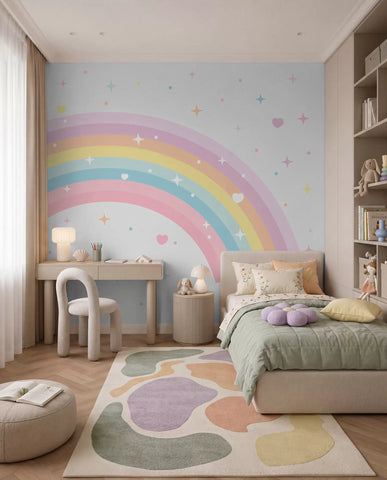 Colorful rainbow with stars and hearts scandinavian style