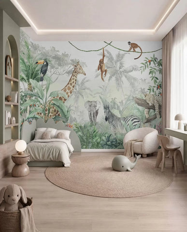 Panorama of jungle with animals