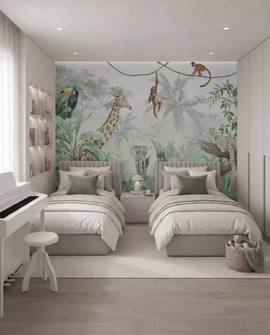 Panorama of jungle with animals