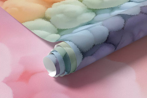 Fluffy rainbow on clouds, painted