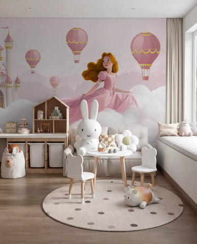 Princess among the clouds on the background